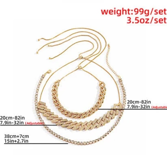 Triple Diamond Layered Necklace Set, Cuban Link Necklace, Tennis Necklace - Picture 9 of 9